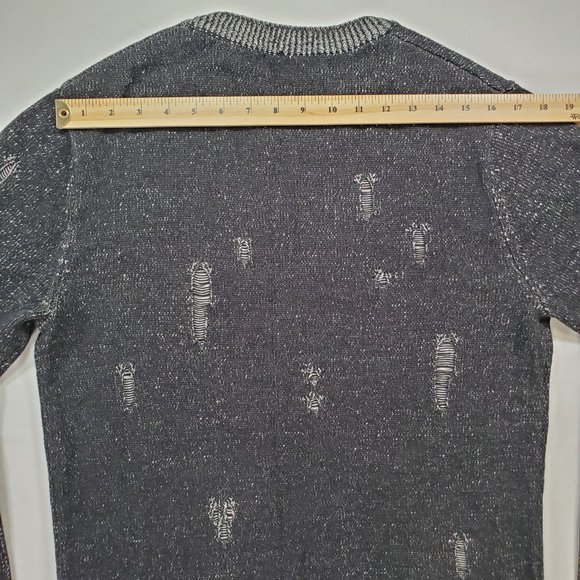 Guess Sweater Men Large Black Tight Knit Slim Oversized Tattered Look Split Hem - Picture 11 of 16